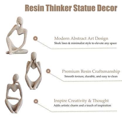 Mingzhang 3pcs Thinker Statue Abstract Art Thinker Figurines Beige Home Decor for Living Room, Office, Coffee Table, Bookshelf Decoration, Housewarming Gifts