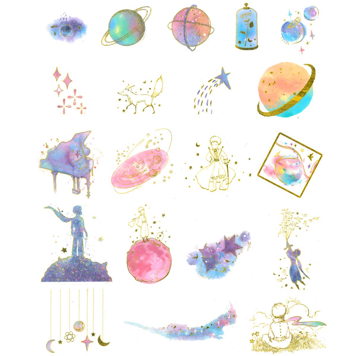 allydrew Decorative Scrapbooking Washi Stickers, DIY Crafts for Stationery, Diary, Card Making (60 pcs), Gold Foil 1 (Celestial)