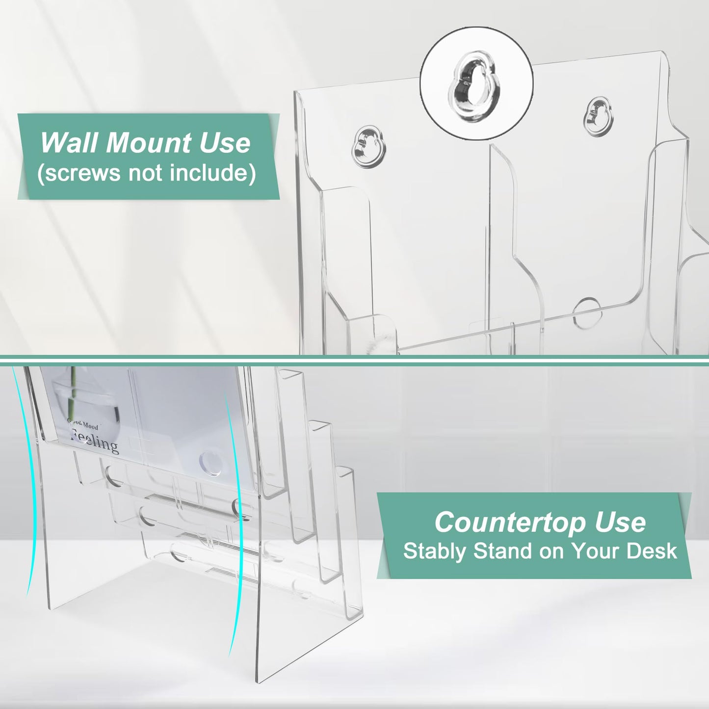 Argvey Acrylic Brochure Holder 8.5 x 11 inches, 4 Tier Clear Brochure Display Stand with Removable Divider for Trifold 4 Inches Wide Pamphlet, Plastic Flyer Holder for Magazine, Literature, Booklet