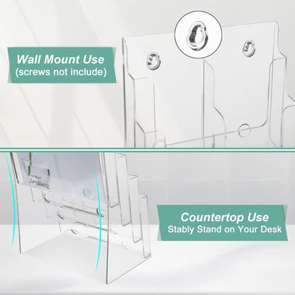 Argvey Acrylic Brochure Holder 8.5 x 11 inches, 4 Tier Clear Brochure Display Stand with Removable Divider for Trifold 4 Inches Wide Pamphlet, Plastic Flyer Holder for Magazine, Literature, Booklet