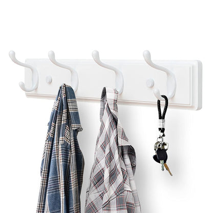 Badiano Wooden Coat Rack, Wall-Mounted Organizer for Closet, Entryway, Hallway, Foyer, Bedroom, Heavy Duty Double Hooks for Hanging Towels, Bags, Hats, Jackets, Key (White, 4 Hooks)