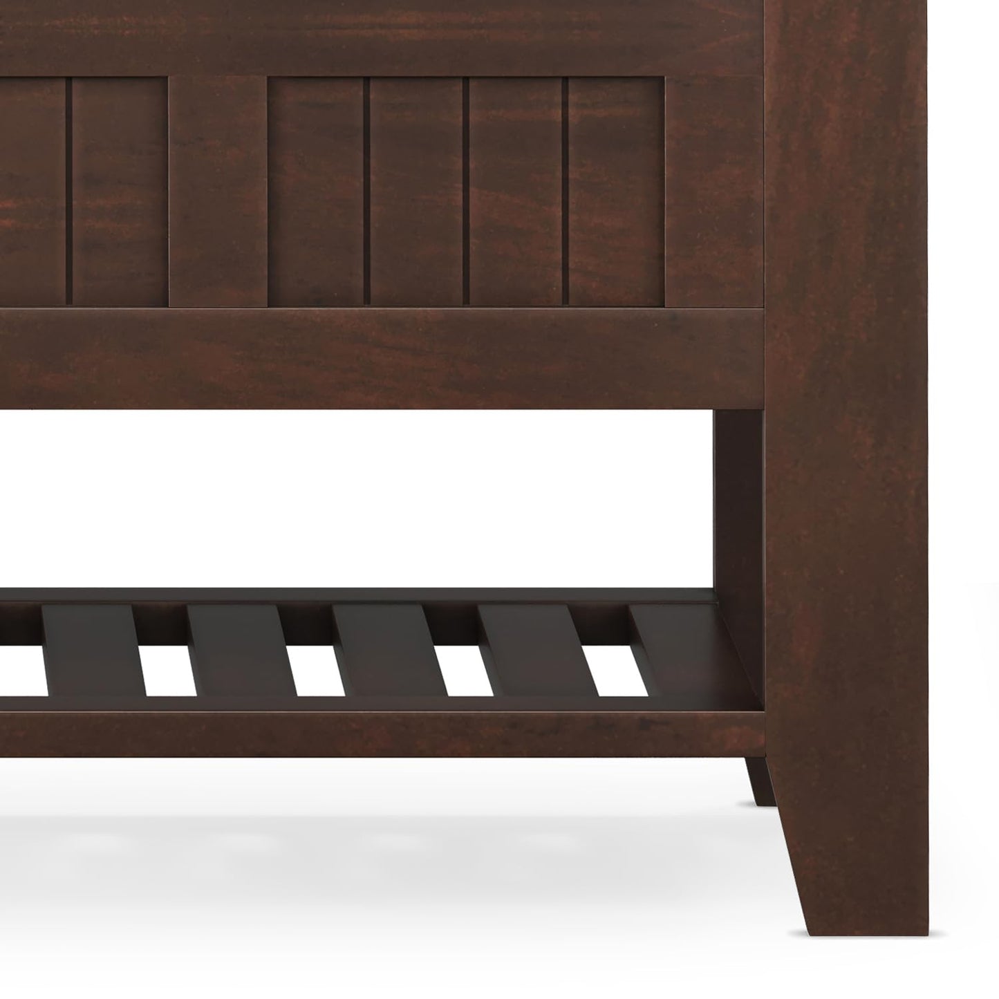 SIMPLIHOME Acadian Entryway Storage Bench - 48 inch Wide Solid Wood Hallway Seat with Shelf in Brunette Brown, Transitional Bench for Entryway or Living Room with Open Storage and Slatted Bottom