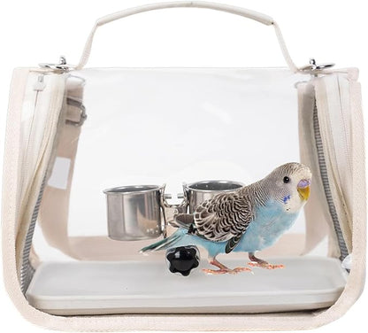 Ventilated Bird Carrier, Travel Backpack with Perch Stand, 36cm Pet Transport Bag with Breathable Mesh Panels, Aviary Carrier with Clear Window Design, Bird Travel Bag for Camping Hiking Trips