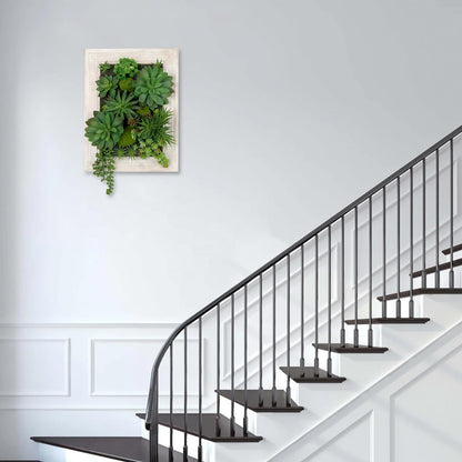 Hollyone White Artificial Succulents Hanging Plants Large Rectangle Wall Shelves with Wooden Planter Fake Hanging Plants for Indoor Outdoor Bedroom Bathroom Boho Wall Decor