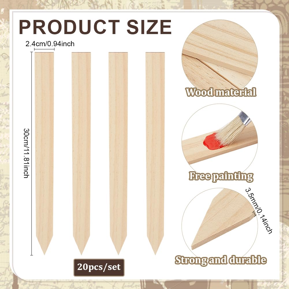 PH PandaHall 20pcs Wooden Garden Stakes 11.8inch Grade and Survey Stakes Wooden Garden and Sign Post Stake for Construction, Gardening, Surveying, Plant Support, Farm Boundaries, Silt Fence