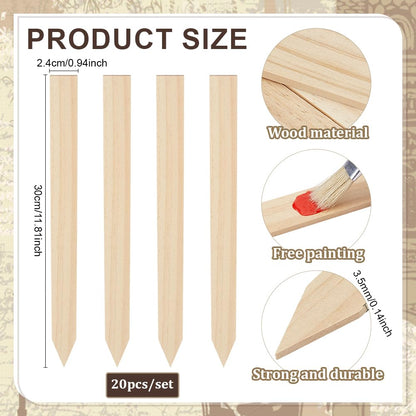 PH PandaHall 20pcs Wooden Garden Stakes 11.8inch Grade and Survey Stakes Wooden Garden and Sign Post Stake for Construction, Gardening, Surveying, Plant Support, Farm Boundaries, Silt Fence