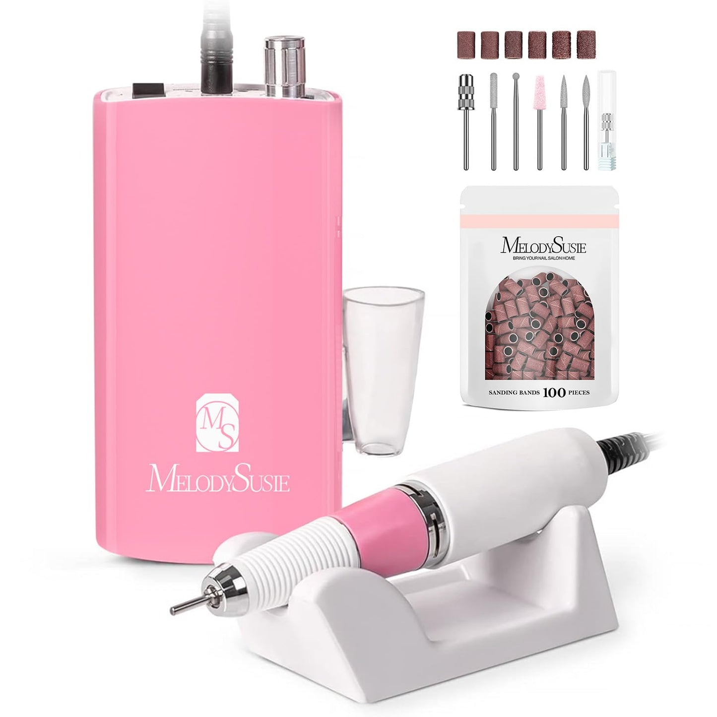 MelodySusie Professional Clip-on Nail Drill with Silicone Heat-Resistant Anti-Vibration Handle, SC300I Rechargeable 30,000RPM Cordless Nail E File Kit for Home and Salon Use