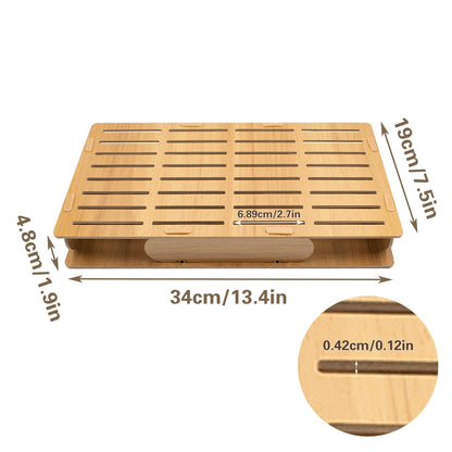 JoyHuaTrade Name Badge Holder, 32 Grids Wooden ID Badge Tray Organizer Brown Name Card Display Stand for Desk Office Business Reception, 13.39 x 7.48 x 1.9 Inch