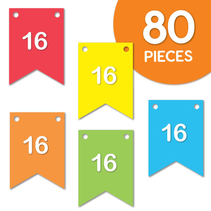 80 pcs Paper DIY Banner Flags Bright Pennant Banners, Large (3.75 x 5 in), US Made Card Stock Punch Out Blank Pennants for Party Decorations, Kids Birthdays, Classroom, Celebration, Festive Parties