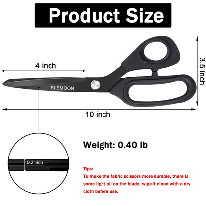 SLEMOON 10" Scissors All Purpose, Heavy Duty Premium Stainless Steel Tailor Scissors, Comfort Grip Handles for Fabric, Leather, Sewing & Crafting