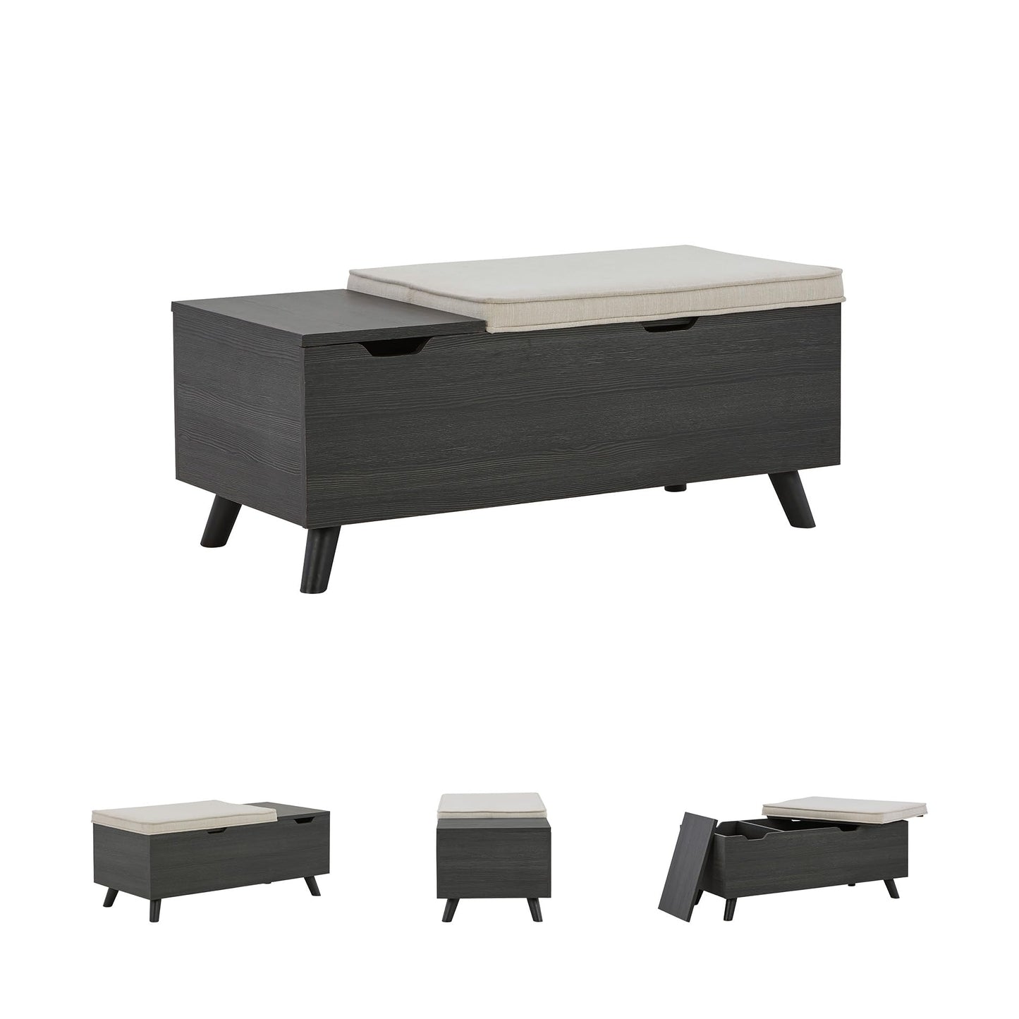 Signature Design by Ashley Yarlow Mid Century Modern Upholstered Storage Bench, Charcoal Gray