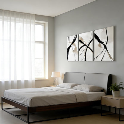 RZIGERNO 3 Pcs Abstract Line Wall Art Modern Minimalist Framed Canvas Prints 12x16 Inch Neutral Black and Beige Wall Decor Posters for Living Room Bedroom Office