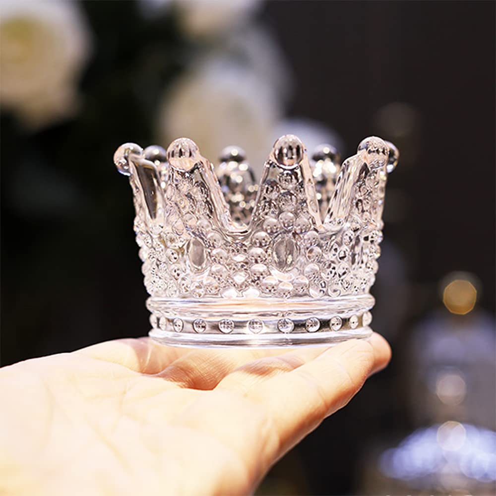 GOLDEAL 24 Pcs Clear Crown Glass Tealight Candle Holders,Votive Candle Holders Bulk,Candlestick for Wedding,Party,Dinner, Home Table Decorative.