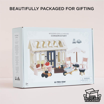 Le Toy Van Wooden Dolls House Conservatory Extension – FSC® 100% Certified Sustainable Add-On – Plastic-Free Furniture Accessory for Kids