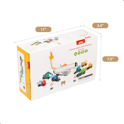 umu Construction Toy Cars 14 PCS Wooden Kids Mini Vehicles for Toddlers, Compatible to Thomas Train Toys Railway and Major Brands, Best for 3 to 5 Year Old Boys and Girls