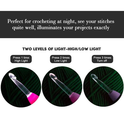 Vidillo Crochet Hooks Lights Set with Case, Ergonomic Rechargeable Lighted Hooks,9 Interchangeable Heads Hooks with a Crochet Hooks Case, Knitting Knit Needles Weave Yarn Sewing DIY Craft (Purple)