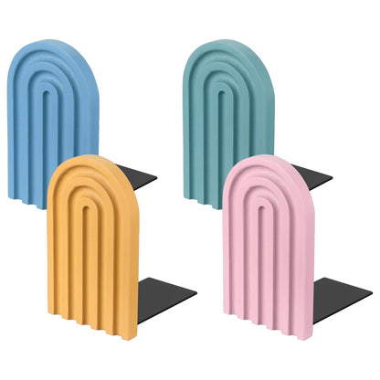 PATIKIL 4Pcs Boho Arch Bookends, Non-Skid Wood Book Ends Rainbow Wooden for Shelves Book Stopper Stand Cute for Holding Books Movie CD Home Office Library Decorative, Yellow/Pink/Blue Tone