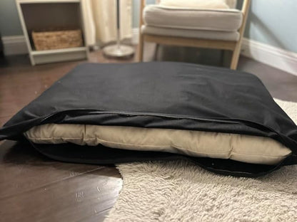 Natural Cotton Canvas Dog Bed – Raw Cotton Filled Pet Cushion Insert, Breathable Eco-Friendly Dog Mattress, Durable Washable Cover with Zipper (Black, Large 48"x30"x5")