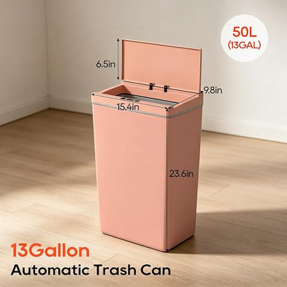 BestOffice 13 Gallon Trash Can Automatic Kitchen Trash Can Touch Free High-Capacity Garbage Can with Lid for Bedroom Bathroom Home Office 50 Liter (Black, 1) (1, Pink)