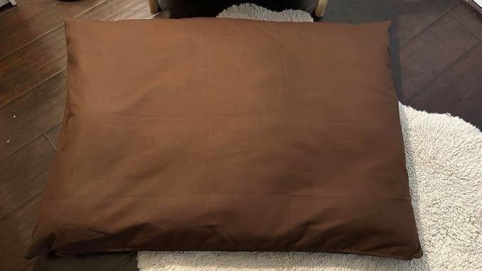 Natural Cotton Canvas Dog Bed – Raw Cotton Filled Pet Cushion Insert, Breathable Eco-Friendly Dog Mattress, Durable Washable Cover with Zipper (Dark Brown, Large 48"x30"x5")