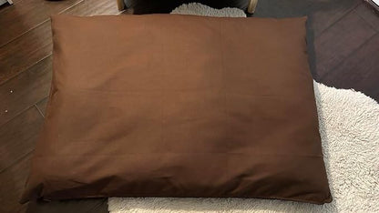 Natural Cotton Canvas Dog Bed – Raw Cotton Filled Pet Cushion Insert, Breathable Eco-Friendly Dog Mattress, Durable Washable Cover with Zipper (Dark Brown, Large 48"x30"x5")