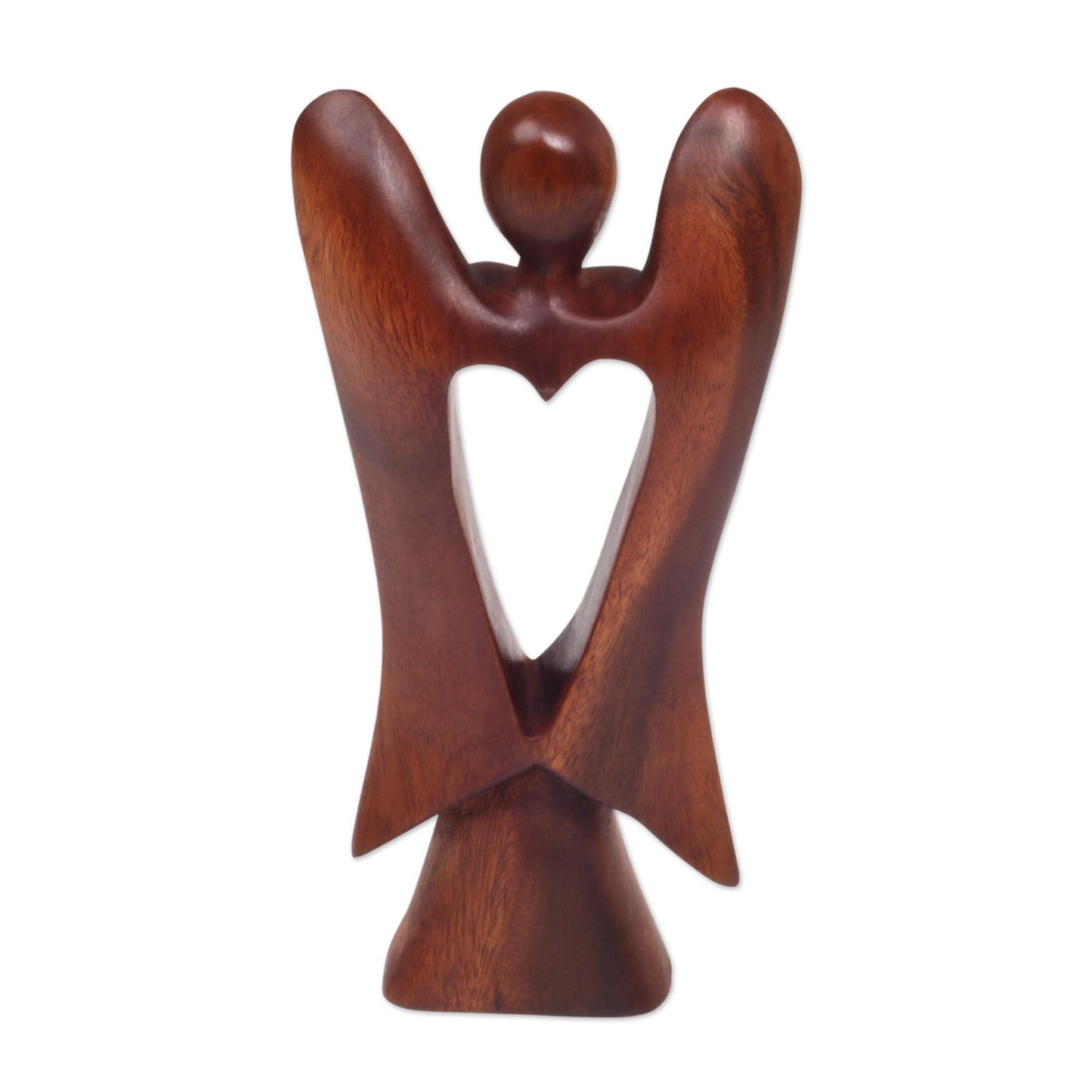NOVICA Artisan Handmade Wood Figurine of Angel with Heart Feature Brown Indonesia Sculpture Christmas [9.75in H x 5in W x 1.8in D] 'Heart of an Angel'