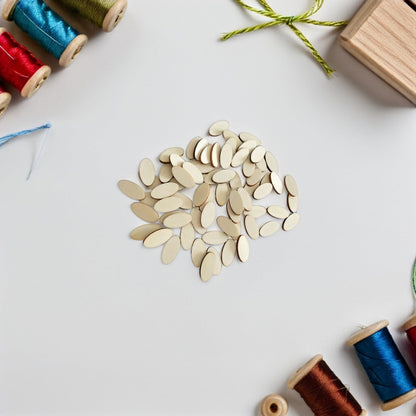 NUOBESTY 200pcs Unfinished Wood Oval Slices Natural Rustic Wooden Cutout Oval Wood Pieces Tag for DIY Craft Wedding Centerpiece Christmas