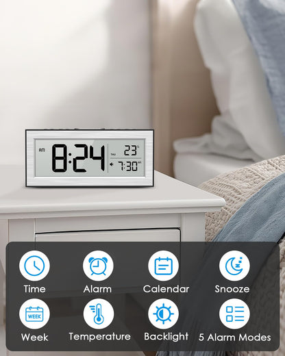 AMIR Small Digital Alarm Clock, Digital Clock Battery Operated with Temperature Date, Backlight LCD Screen, Desk Clock for Bedroom,Office,Travel (Batteries Included)