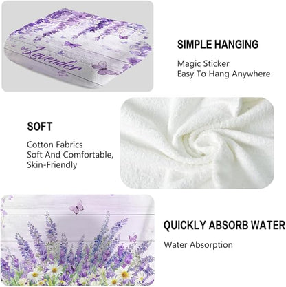 Lavender Hand Towels Set of 2 Lightweight Breathable Purple Floral Bath Towels