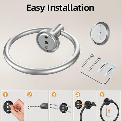 Brushed Silver Towel Ring 2Pack, SUS304 Stainless Steel Hand Towel Holder