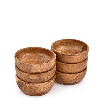 Kaizen Casa Bowl Set of 6 Wooden Bowls for Food, Condiments, Sides, Appetizers Handcrafted Eco-Friendly Serving Bowls for Snacks & Entertaining (5" X 5" X 2")
