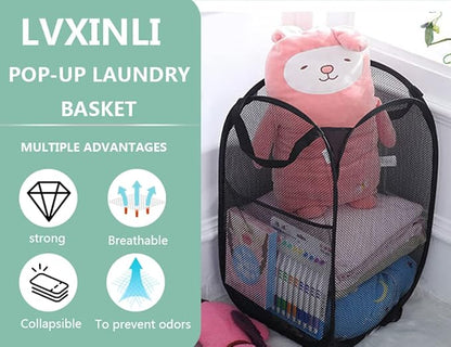 2 Pack Laundry Hamper, Foldable Mesh Popup Laundry Basket