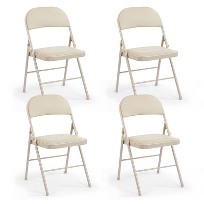 DUMOS 4 Pack Leather Padded Folding Chair, Indoor Outdoor Portable Stackable Commercial Seat with Steel Frame, Capacity for Home, Office, Party, Comfy, Kahki