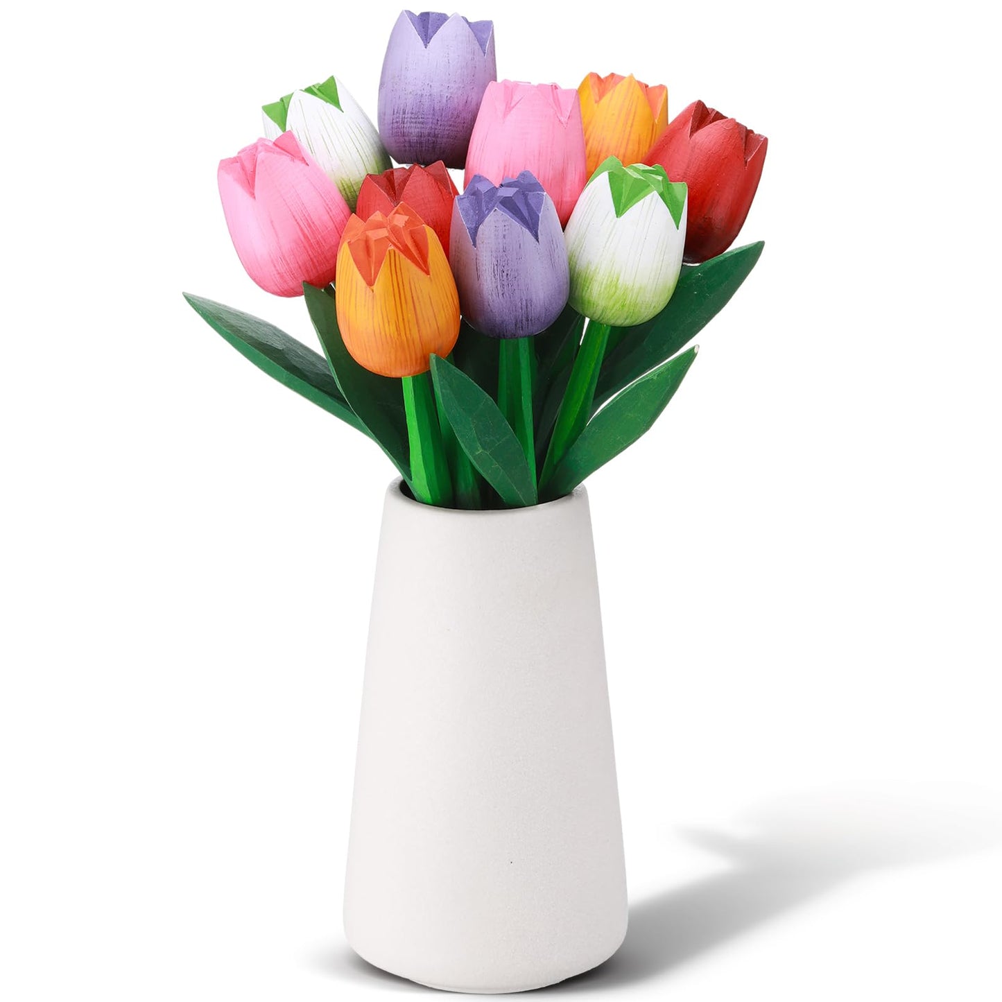 CroBlissful 10 Pcs 9 Inch Spring Wooden Tulip Flowers Gift for Graduation Spring Decorations for Home Wood Tulips Table Centerpieces for Vase Tabletop, April Showers Bring May Flowers Decor
