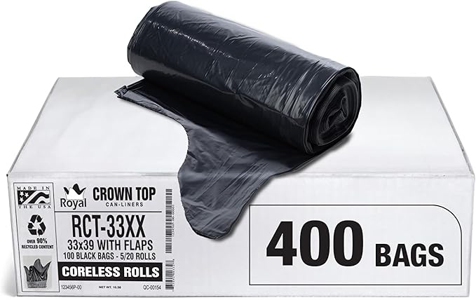 Aluf Plastics 33 Gallon 1.7 MIL Black Heavy Duty Trash Bags