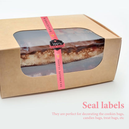 100 PCS Bakery Stickers, Cookie Stickers, 11x0.8in Tamper Evident Self-Adhesive Handmade Food Retail Package Seal for Craft Art and Other Decorative