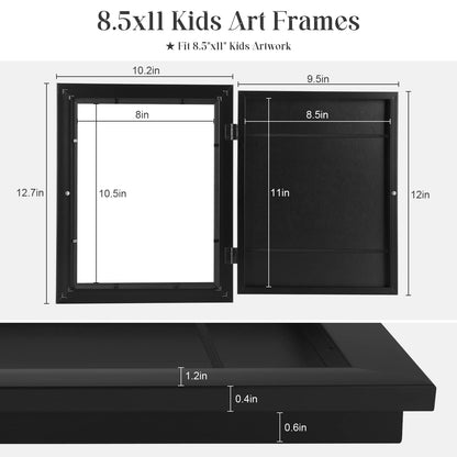 [3-Pack] Kids Art Frames, 8.5x11 Front Opening Kids Artwork Frames Changeable, Black Artwork Display Storage Frame for Wall, Holds 50 Pcs, for 3D Picture, Crafts, Hanging Art, Portfolio
