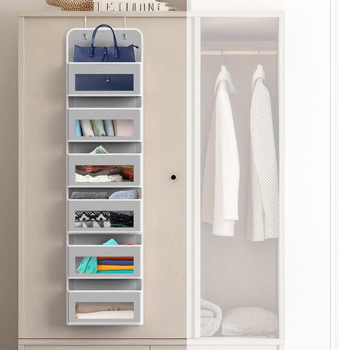 Simple Houseware 6 Clear Window Pocket Over Closet Door Storage Hanging