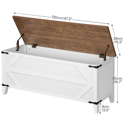 HOOBRO 47.2" Toy Box, Storage Bench with Safety Hinges, Toy Chest Storage, Wooden Storage Chest for Bedroom, Living Room, White and Walnut WH16CW01