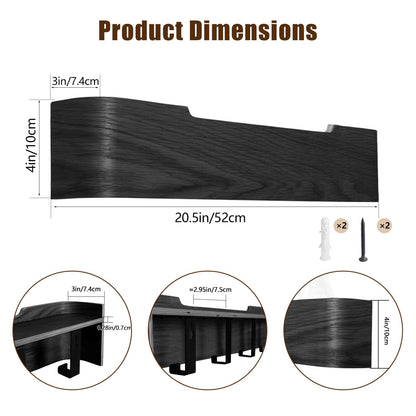 Nevsokio Coat Rack Wall Mount with Hidden Hooks, Wall Hooks with Shelf, Wall Key Holder Mount Wooden Shelf Entryway Hooks for Bedroom Bathroom for Hanging Coats Hats Bags Towels (Black, 5 Hooks)