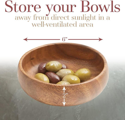 Woodard & Charles Acacia Wood Snack Serving Bowl, 6" x 2" (Set of 6)