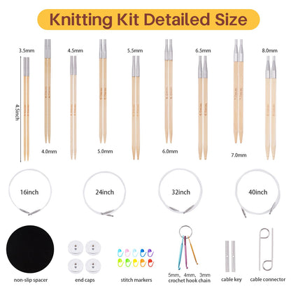 Mdoker Bamboo Knitting Needles Set with Case Interchangeable Circular Knitting Needle with Flexible Cables,9 Pairs Square Round Knitting Needles Cubic Circular Needle for Beginner,DIY Crafts,3.5mm-8mm