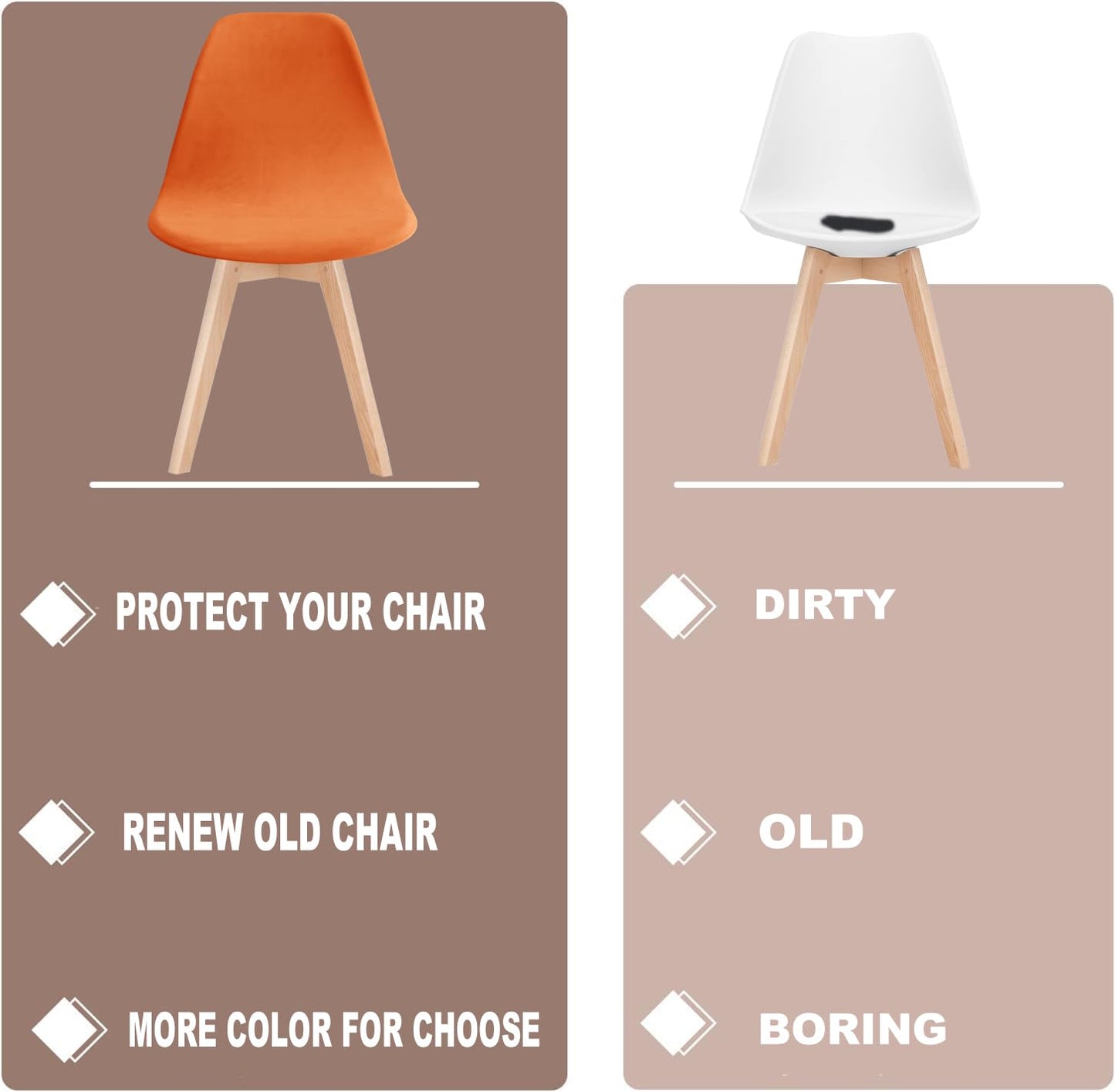 SONNACH Pack of 4 Velvet Mid Century Modern Dining Chair Covers, Armless Chair Cover,Living Room Side Chair Slipcovers (Orange)