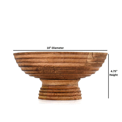 Mahasu Decorative Bowl Mango Wood Footed Bowl Round Shaped For Fruit,Dessert Platter Tray Centerpieces Home Party (10" X 10'' X 4.75")