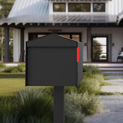 Olio Home Mailbox | Modern Design Thompson Roof Top Post Mount Mail Box | 20.5” x 9.2” x 8.5” | Galvanized Steel Mailboxes for Outside | Black