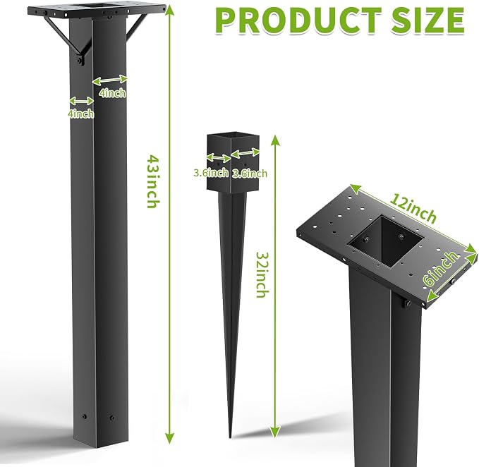 BOUGOON Black Metal Mailbox Post for Outside,43x 4X 4 inch Heavy Duty In-Ground Mounting Post with Anchor for Easy Install Mailbox Use