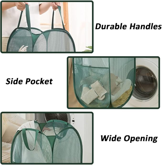 Pop Up Laundry Hamper, Reinforced Mesh Laundry Basket, Folding Clothes Storage