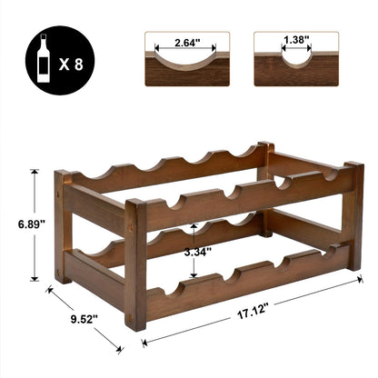Thalomely Bamboo Wine Rack, 2-Tier 8 Bottles Wine Storage Cabinet Shelf, Easy-Assembly Freestanding Bamboo Wine Racks Countertop for Kitchen Pantry Dining Room Bar, Walnut