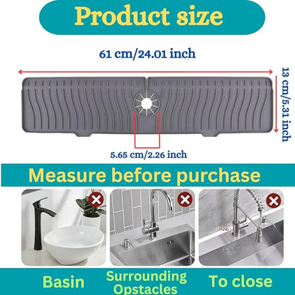 24 Inch Longer Faucet Mat for Kitchen Sink, Silicone Sink Faucet Mat Splash