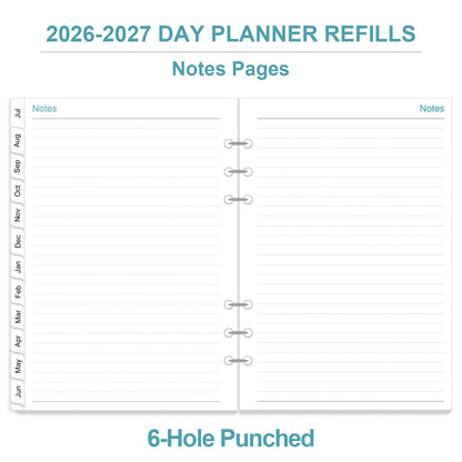 2026-2027 Planner Refills for A5 Binder - One Page Per Day Daily ＆ Monthly Planner, July 2026 - June 2027, Prioritized, To-Do List, Notes, Appointment Schedule, 6-Hole Punched, 5.8" x 8.3"
